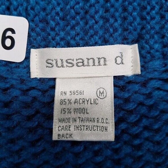 Susann D Sweater Womens Medium Cardigan Blue V Neck Button Front Oversize - Picture 3 of 9